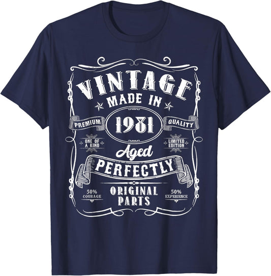 Vintage 45th Birthday Decorations Men Funny 1981 45 Birthday T-Shirt - T-Shirt | Navy