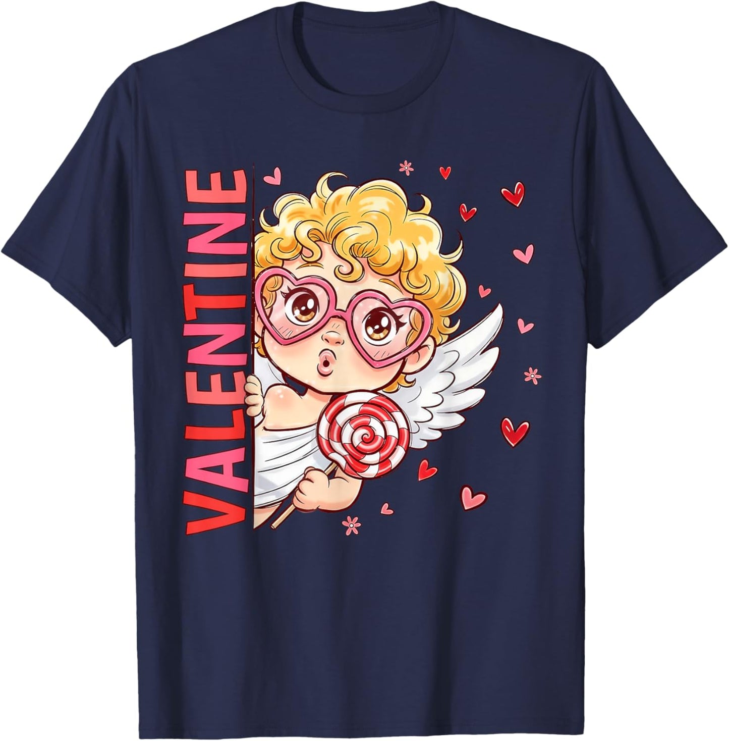 Retro Cupid Cute Heart Sunglasses Happy Valentine Men Women T-Shirt - T-Shirt | Navy