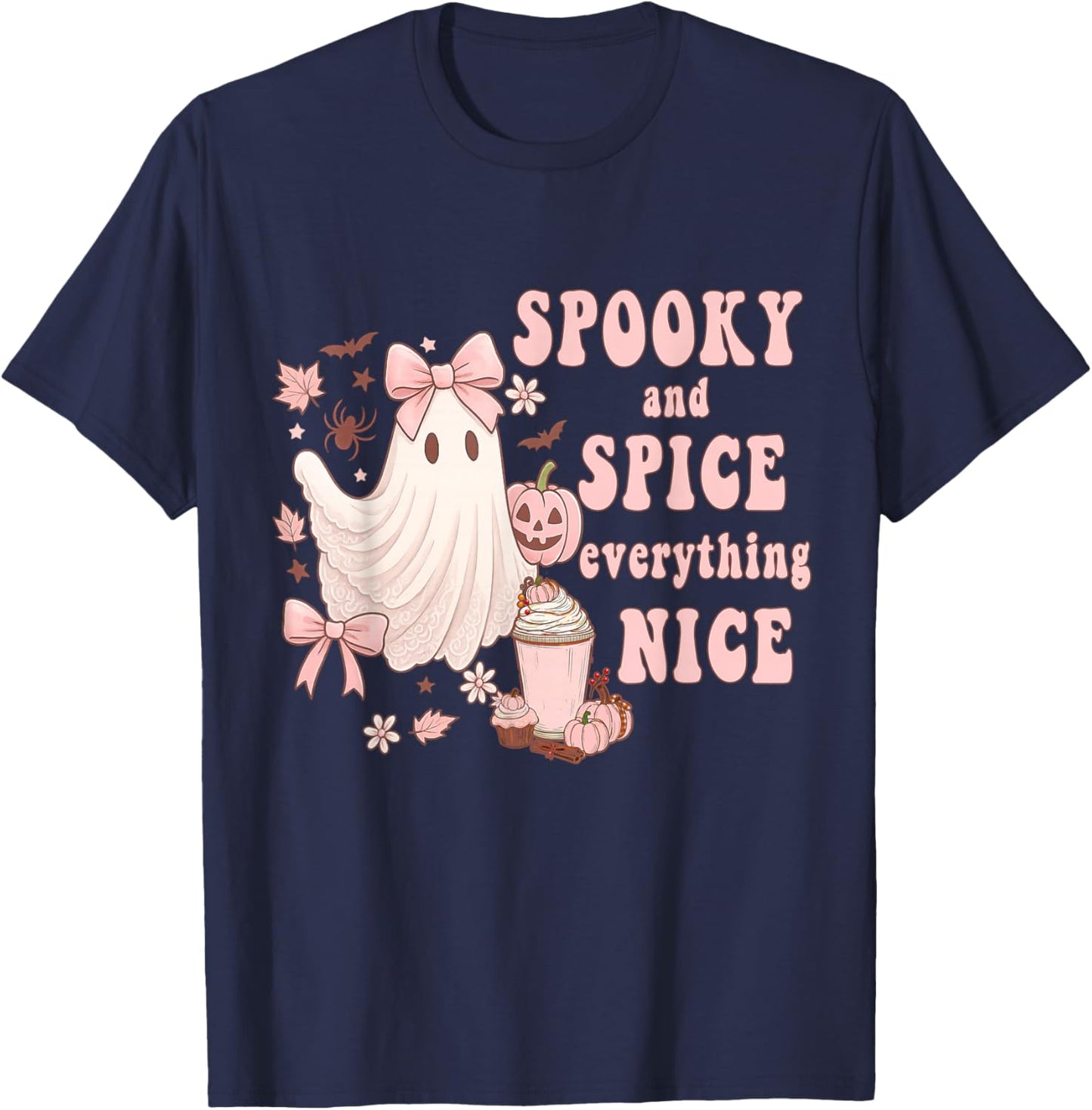 Spooky and Spice Everything Nice Pink Ghost Halloween T-Shirt - T-Shirt | Navy