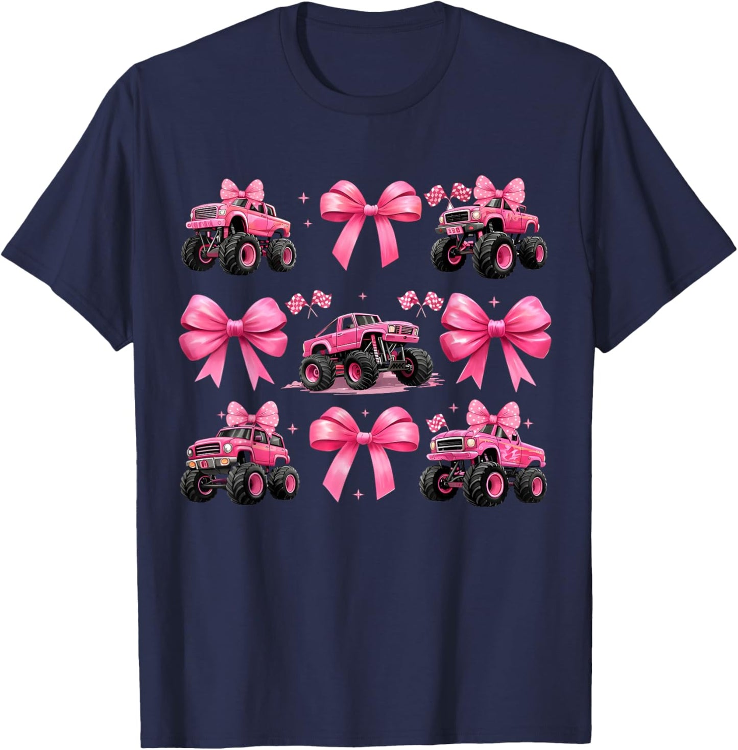 Monster Truck 4 Wheeler Offroad Girl Coquette Bow Pink Mom T-Shirt - T-Shirt | Navy