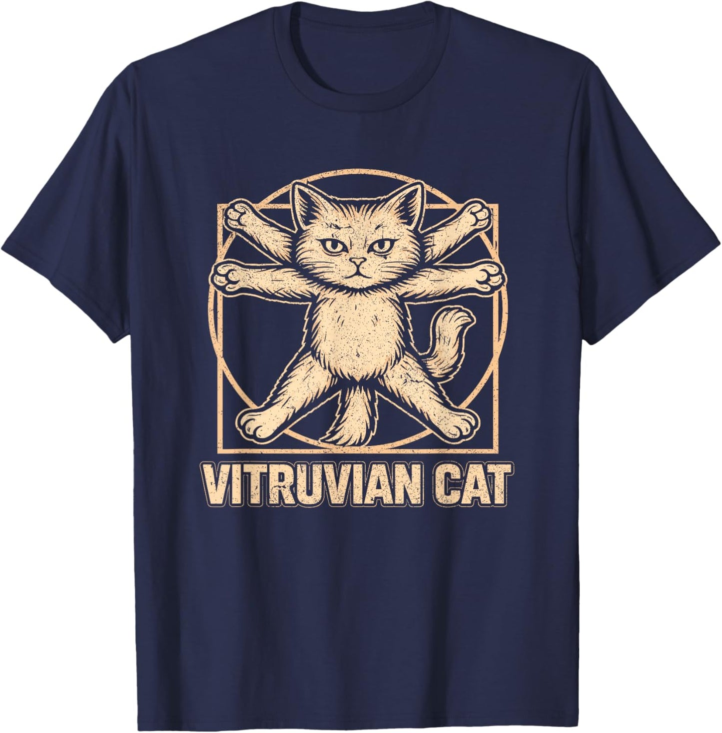 Vitruvian Cat Art Feline Anatomy Funny Kitty Lover T-Shirt - T-Shirt | Navy