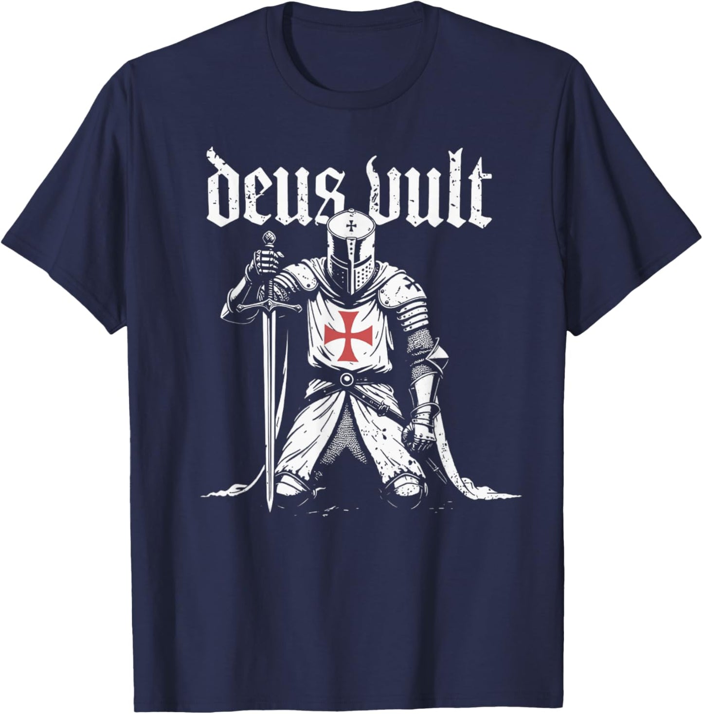 Vintage Medieval Crusade Deus Vult Christian Knight T-Shirt - T-Shirt | Navy