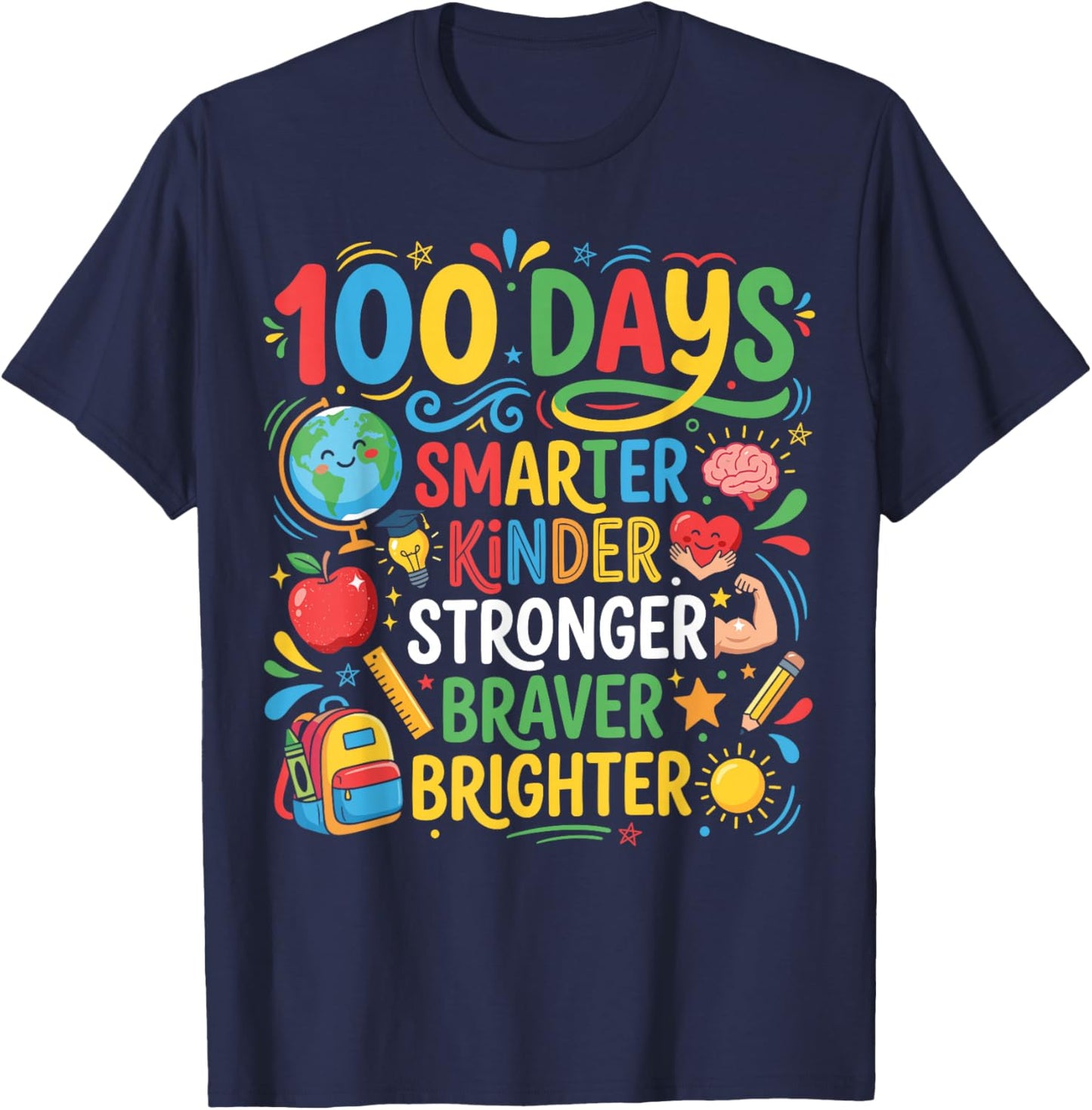 Happy 100 Days of School 100th Day of School Kids Boys Girls T-Shirt - T-Shirt | Navy