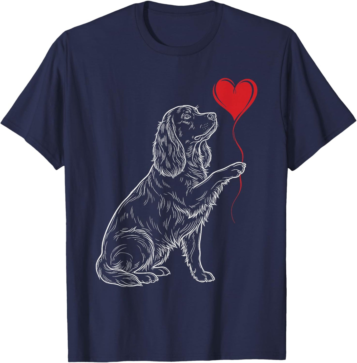 Cocker Spaniel Dog Art Holding Heart Valentines T-Shirt - T-Shirt | Navy