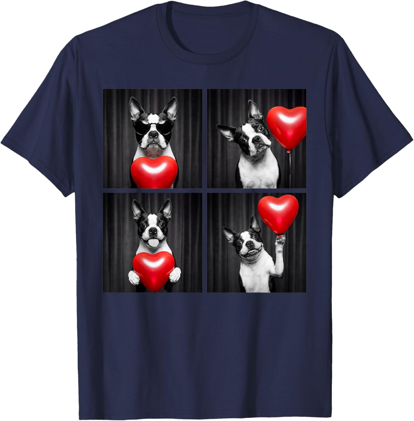 Funny Boston Terrier Photobooth Dog Lover Design Valentines T-Shirt - T-Shirt | Navy