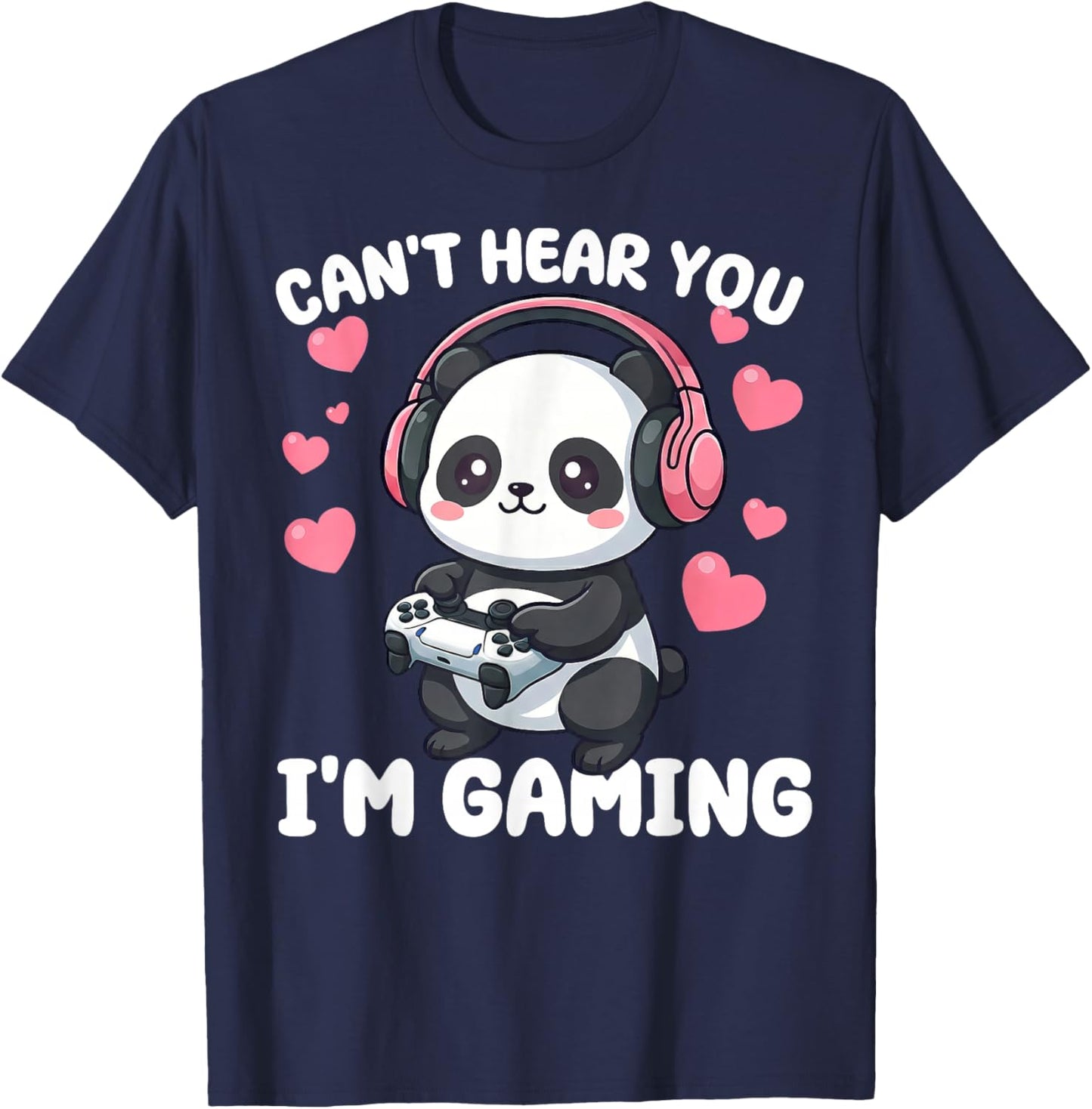Kawaii Gamer Panda Art Graphic Men Boys Funny Video Gaming T-Shirt - T-Shirt | Navy