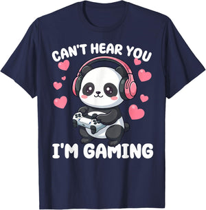 Kawaii Gamer Panda Art Graphic Men Boys Funny Video Gaming T-Shirt - T-Shirt | Navy
