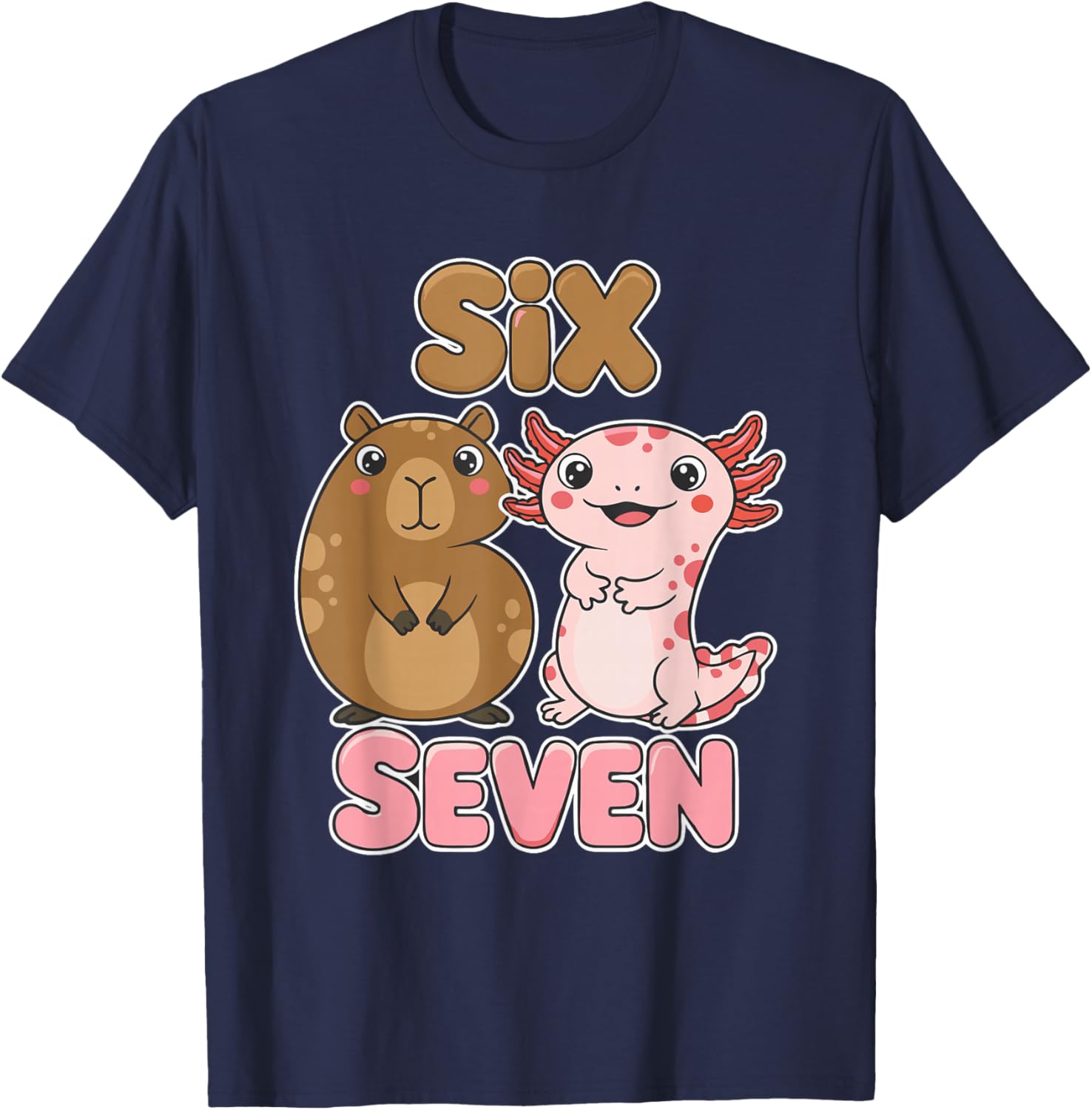 Six Seven Capybara Axolotl 67 Meme Dino Kids Toddler Boys T-Shirt - T-Shirt | Navy