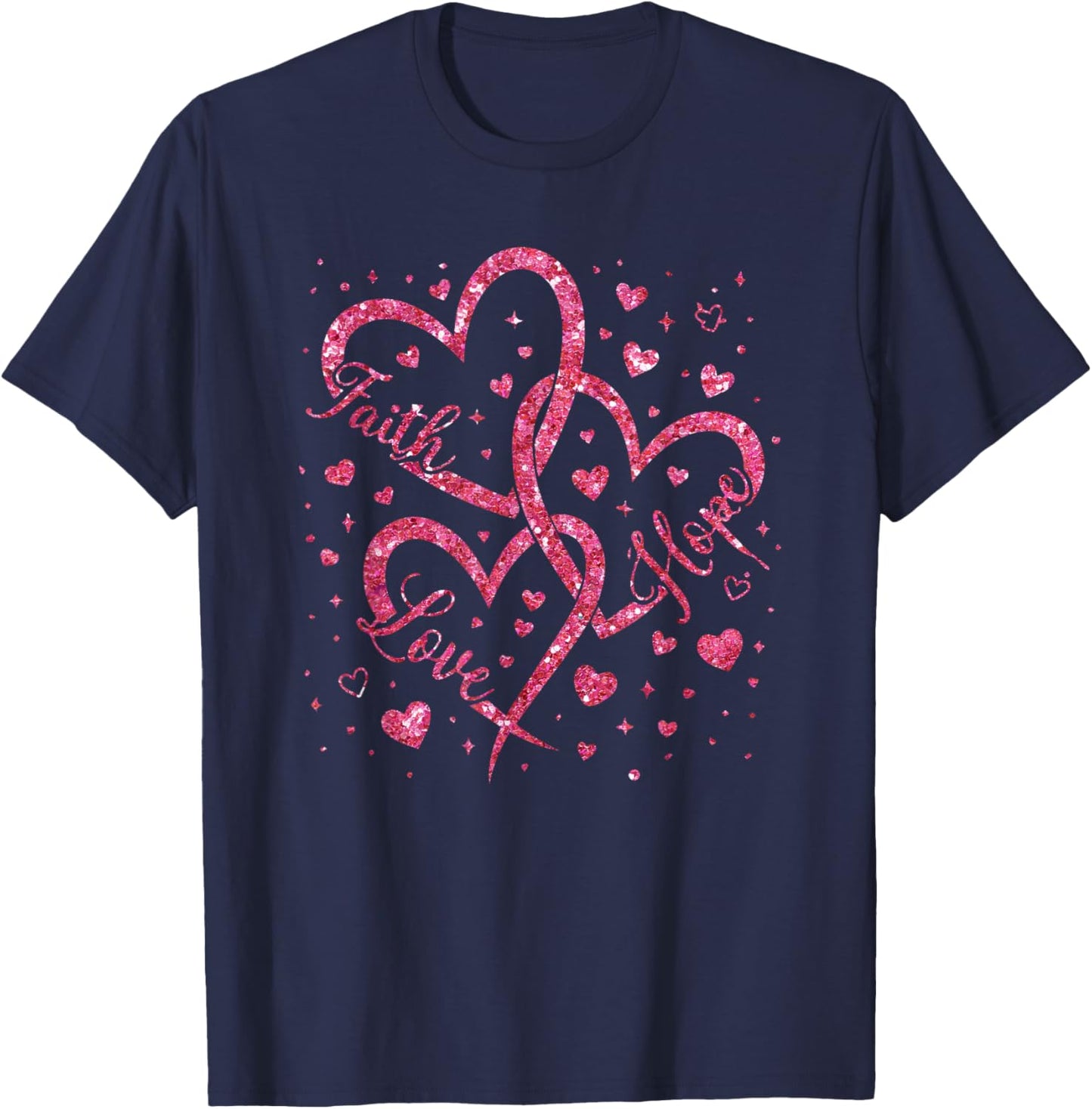 Christian Faith Hope Love Hearts Religious Valentine Day T-Shirt - T-Shirt | Navy