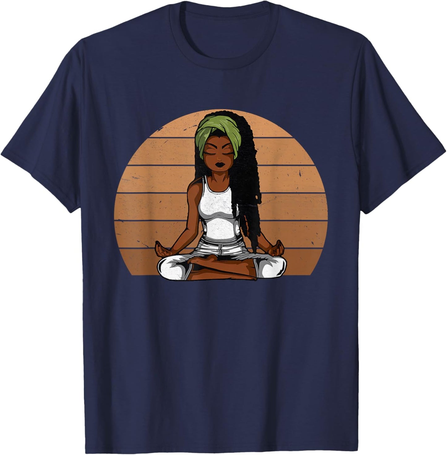 Afro Woman Meditating Yoga Vintage Black History Month T-Shirt - T-Shirt | Navy