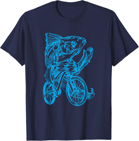 Goldfish Cycling Bicycle Beach Cyclist Fish Riding Bike T-Shirt - T-Shirt | Navy