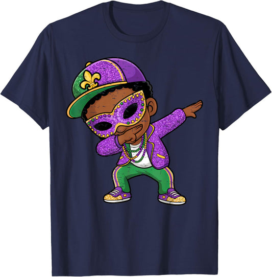 Mardi Gras Dabbing Black Boys Kids New Orleans Trip T-Shirt - T-Shirt | Navy