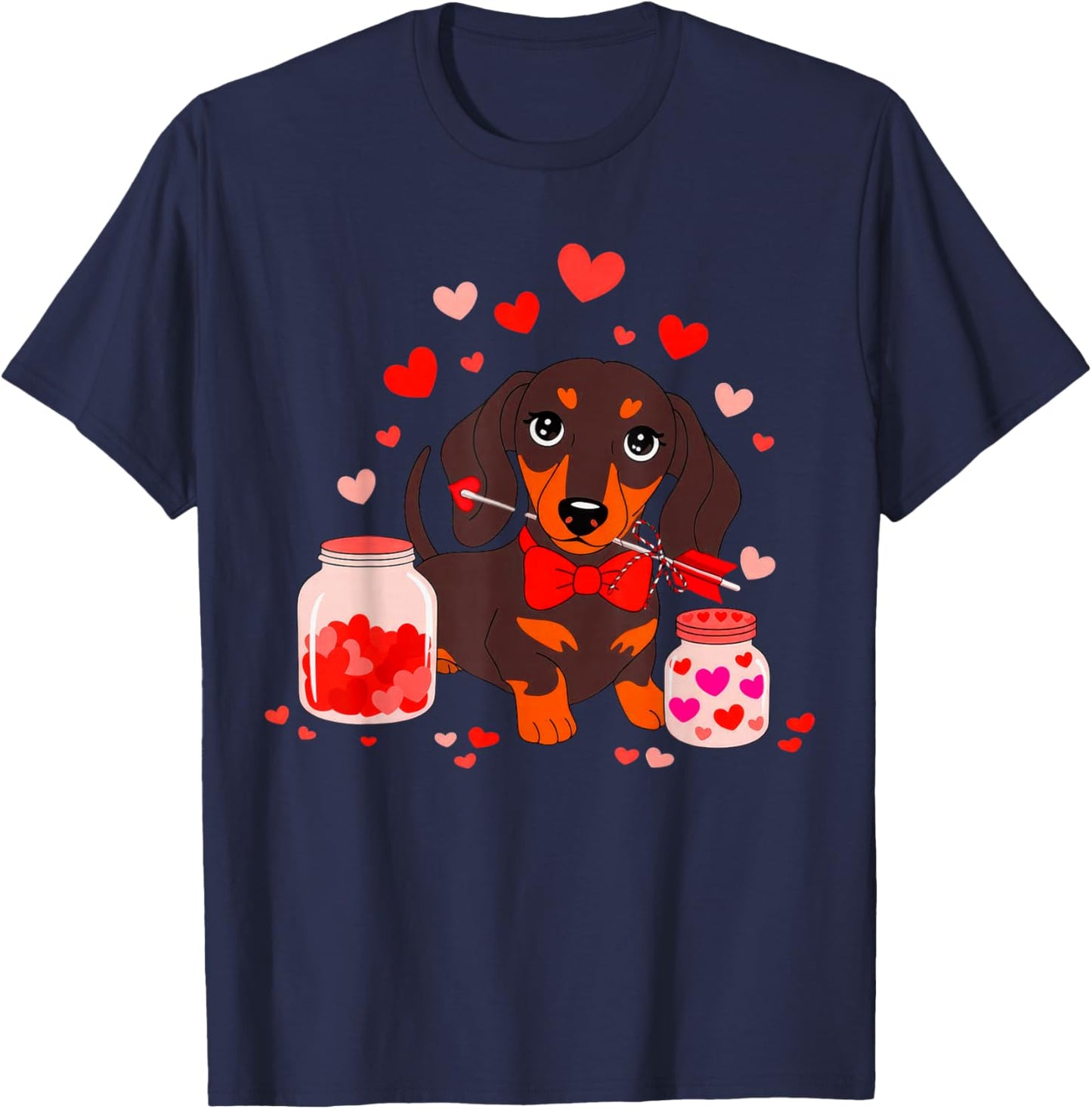 Dog Valentine Cute Dachshund Valentine's Day T-Shirt - T-Shirt | Navy