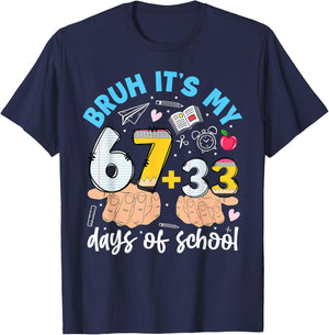 Bruh It's My 67 33 Days of School Kids Boys 100 Days Smarter T-Shirt - T-Shirt | Navy