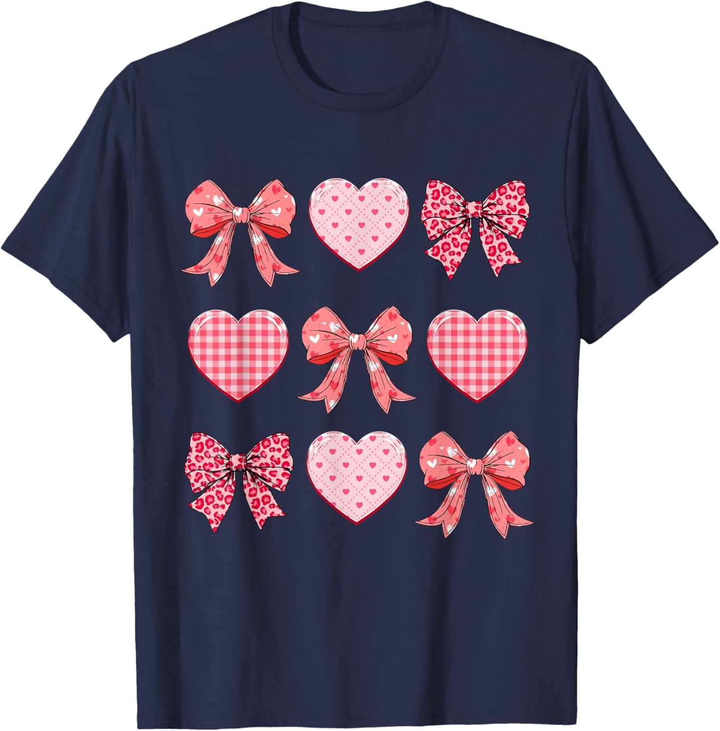 Valentines Day Hearts Coquette Bow Women Girls Boys T-Shirt - T-Shirt | Navy
