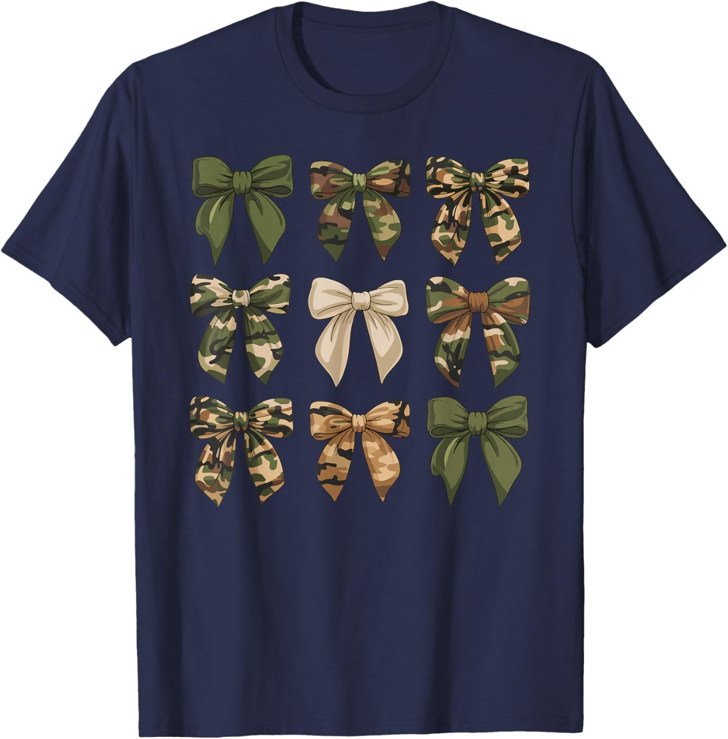 Camouflage Old Camo Bow Cute Country Hunting Women Girl T-Shirt - T-Shirt | Navy