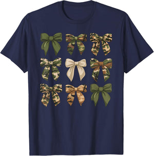 Camouflage Old Camo Bow Cute Country Hunting Women Girl T-Shirt - T-Shirt | Navy