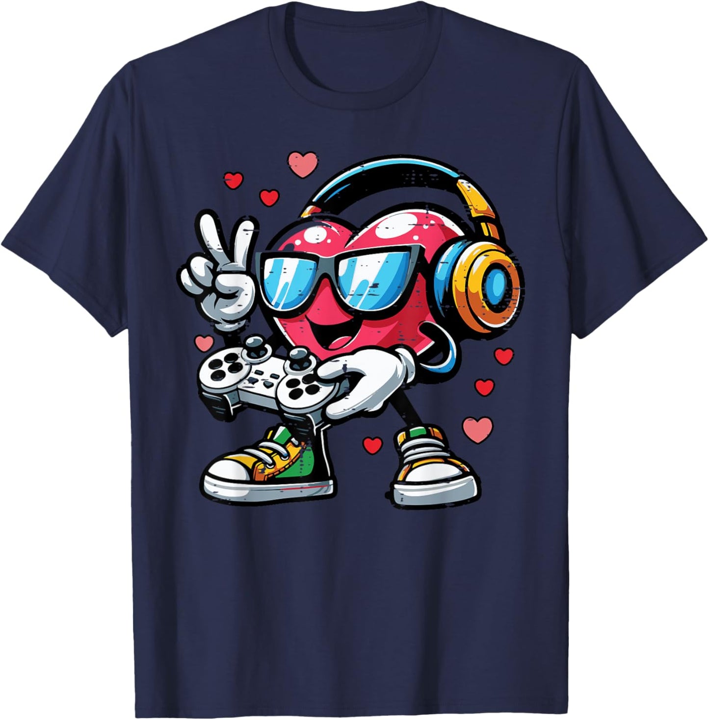Valentines Day Gamer Heart Gaming Boys Kids Men Youth Teen T-Shirt - T-Shirt | Navy