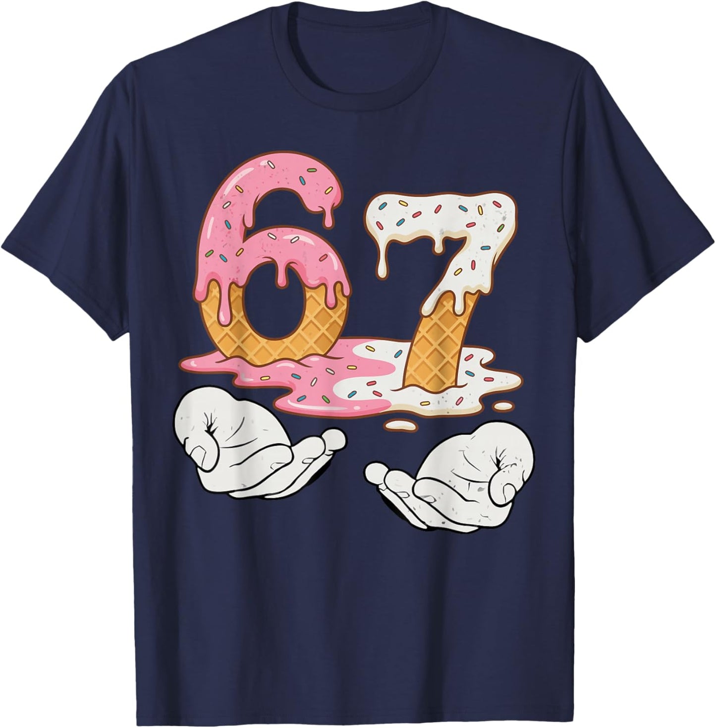 Kids Meme 6 7 Six Seven Italian Brainrot 67 Ice Cream Drip T-Shirt - T-Shirt | Navy