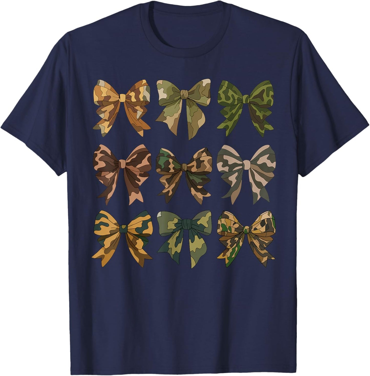 Camouflage Old Camo Bow Camo Coquette Bow Hunting Women Girl T-Shirt - T-Shirt | Navy