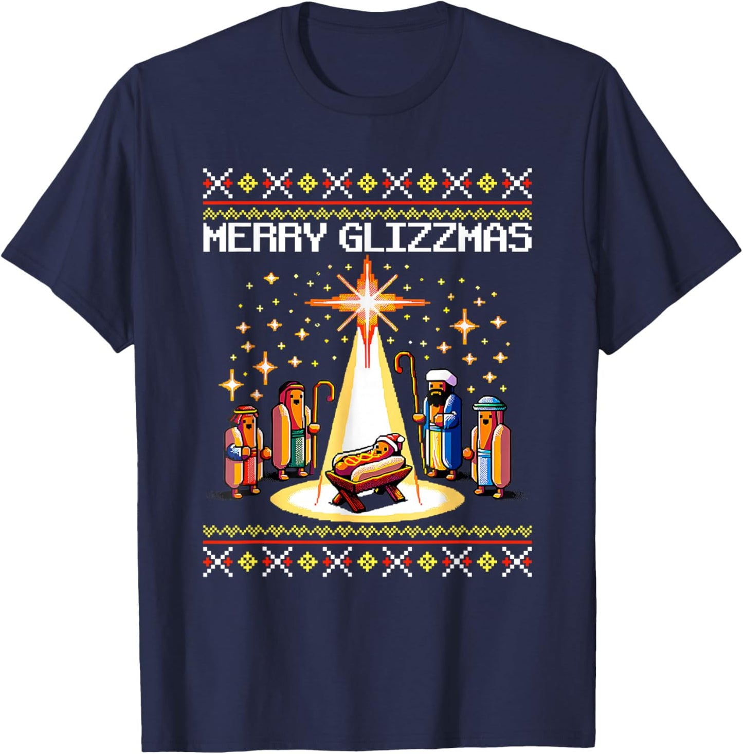 Merry Glizzmas Tacky Funny Merry Christmas Hotdogs T-Shirt - T-Shirt | Navy
