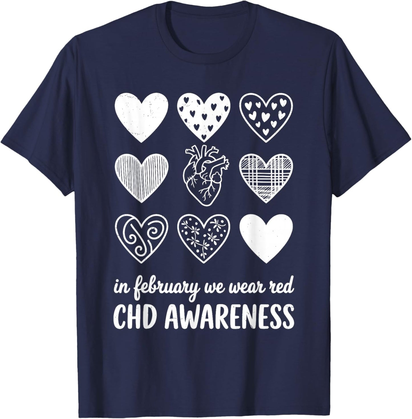 in February We Wear Red Kids Heart Disease Month T-Shirt - T-Shirt | Navy