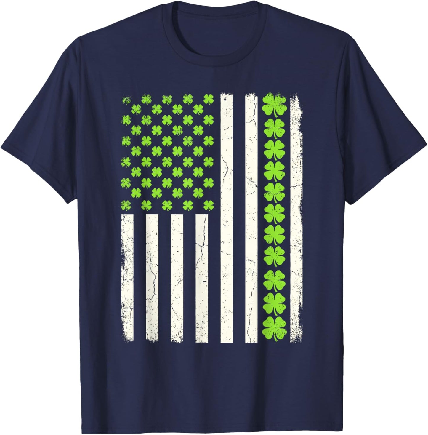 Lucky Shamrocks American Flag St Patrick's Day Men Women T-Shirt - T-Shirt | Navy