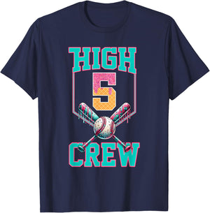 Hi 5 Birthday Party Decorations for Boy Baseball Drip 5th T-Shirt - T-Shirt | Navy