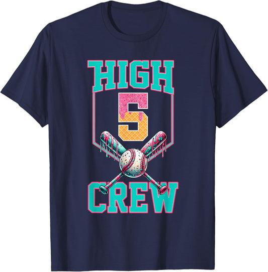 Hi 5 Birthday Party Decorations for Boy Baseball Drip 5th T-Shirt - T-Shirt | Navy