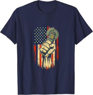 American Flag Angle Grinder American Worker Pride T-Shirt - T-Shirt | Navy