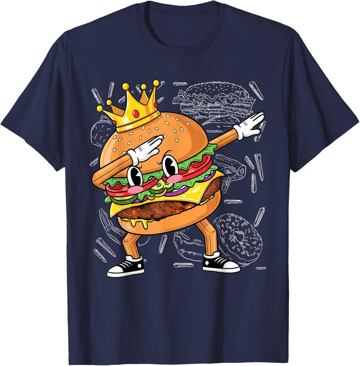 King of Burger Dab Dancing Funny Hamburger T-Shirt - T-Shirt | Navy