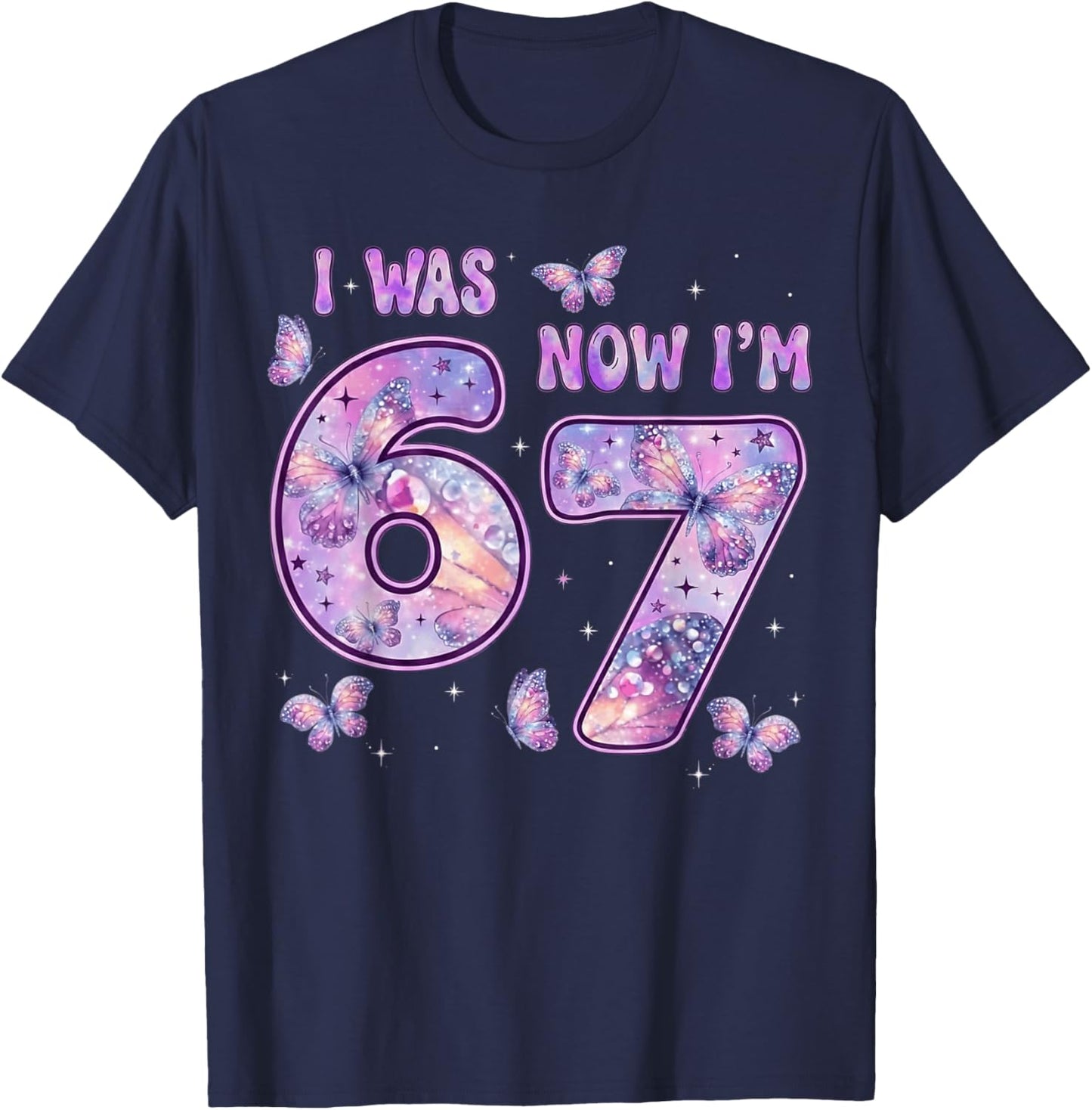 Butterfly 7th Birthday I was 6 Now I'm 7 Birthday Girl Kids T-Shirt - T-Shirt | Navy