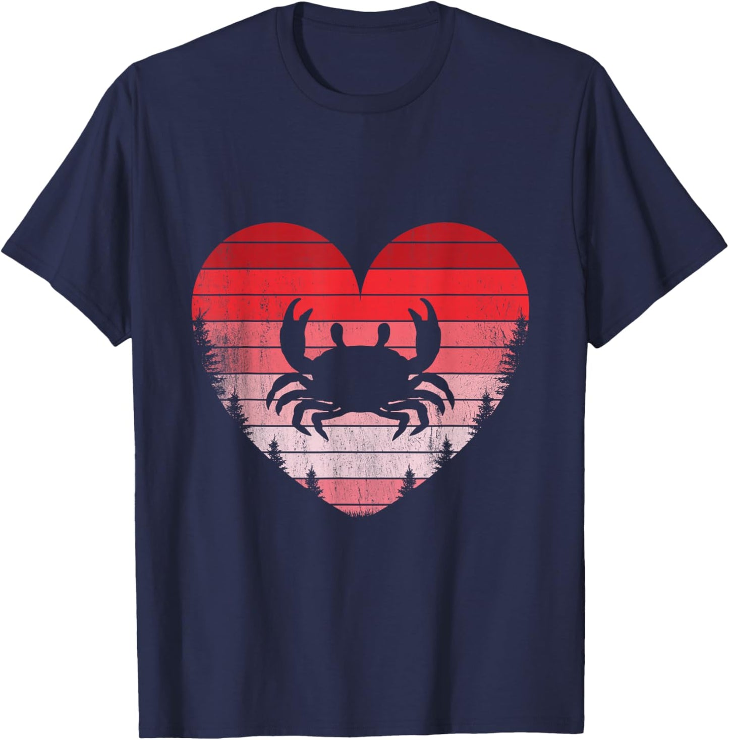 Crab Heart Love Valentines Day Vintage Retro Sunset T-Shirt - T-Shirt | Navy
