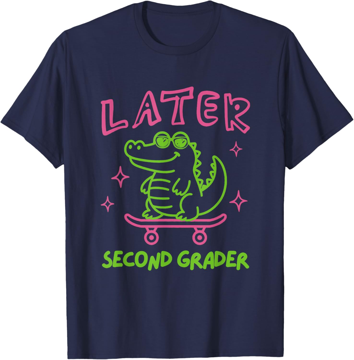 Striped Second Grade See You Later Alligator Summer Teacher T-Shirt - T-Shirt | Navy
