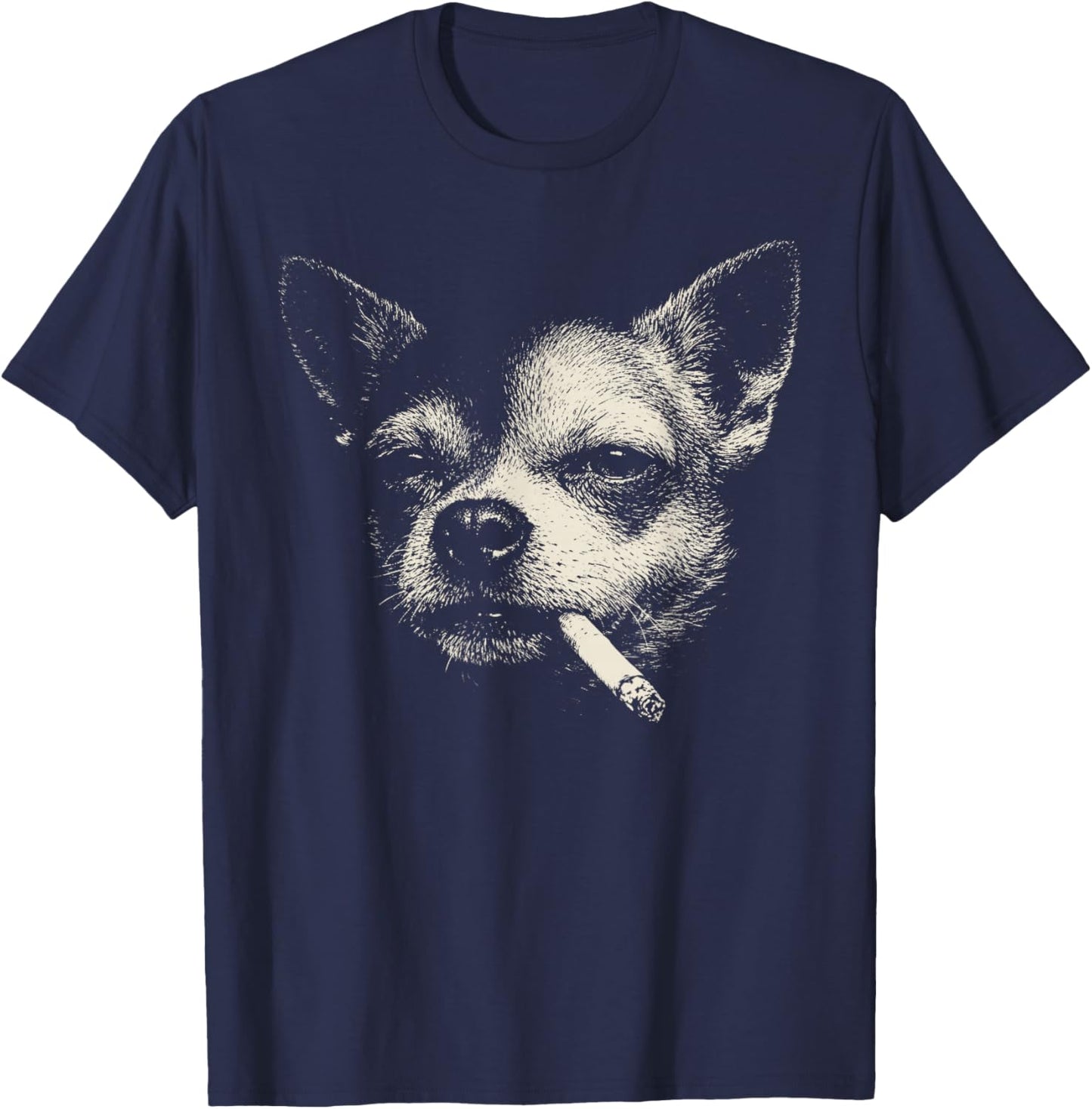 Vintage Dog Smoking Cigarette Funny Chihuahua Brainrot Meme T-Shirt - T-Shirt | Navy