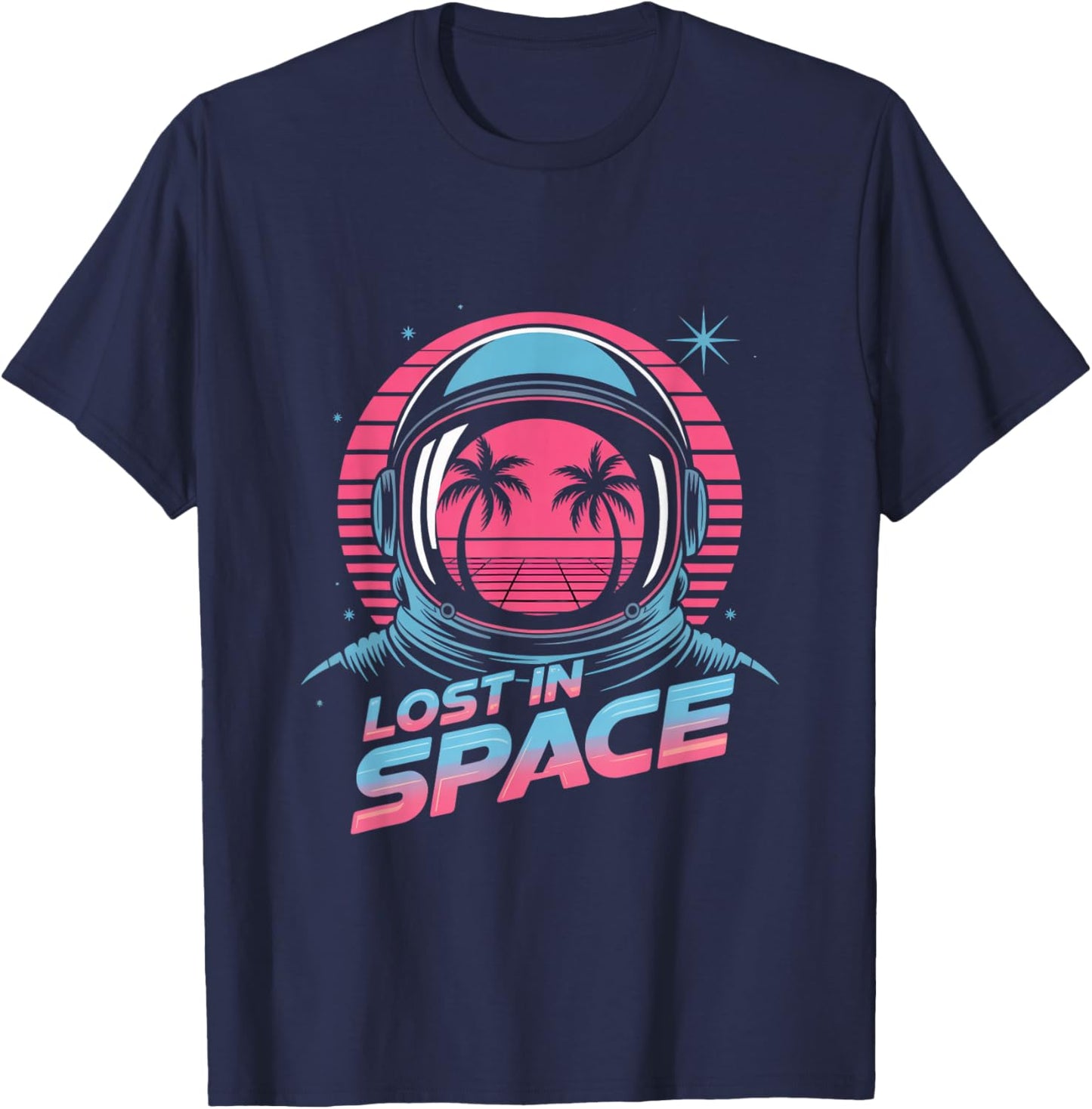 Lost in Space Retro Astronaut Synthwave Sunset T-Shirt - T-Shirt | Navy