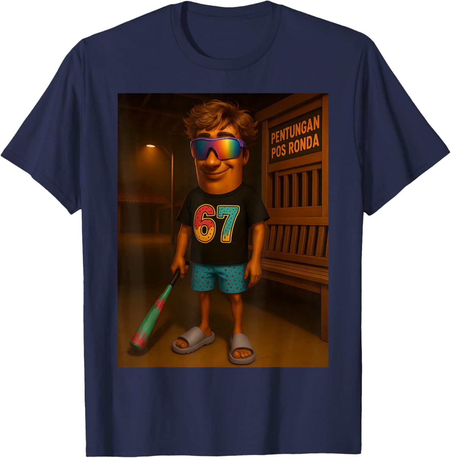 67 Ice Cream Drip Tung Tung Tung Sahur Brainrot Meme T-Shirt - T-Shirt | Navy