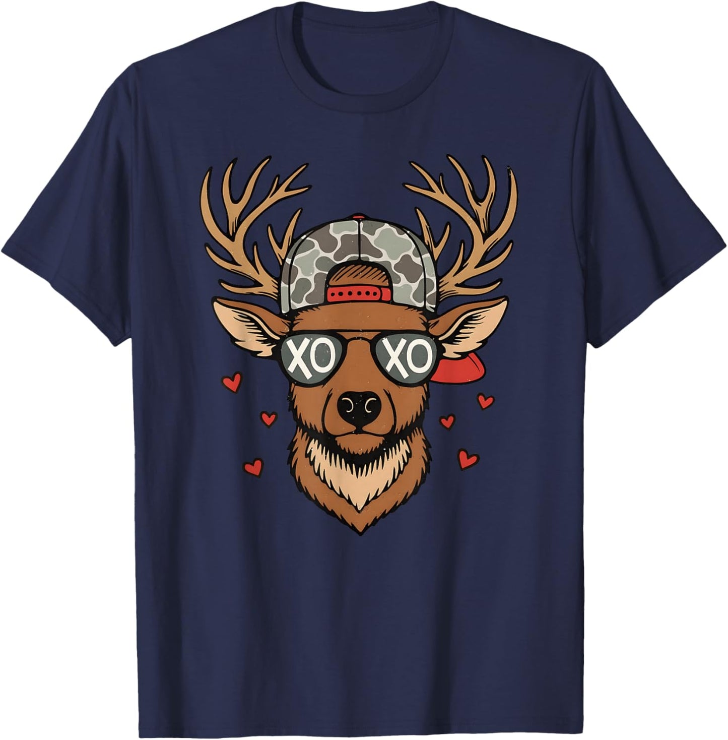 XOXO Valentine Buck Camo Deer Retro Hunting Boys Cap Men Boy T-Shirt - T-Shirt | Navy