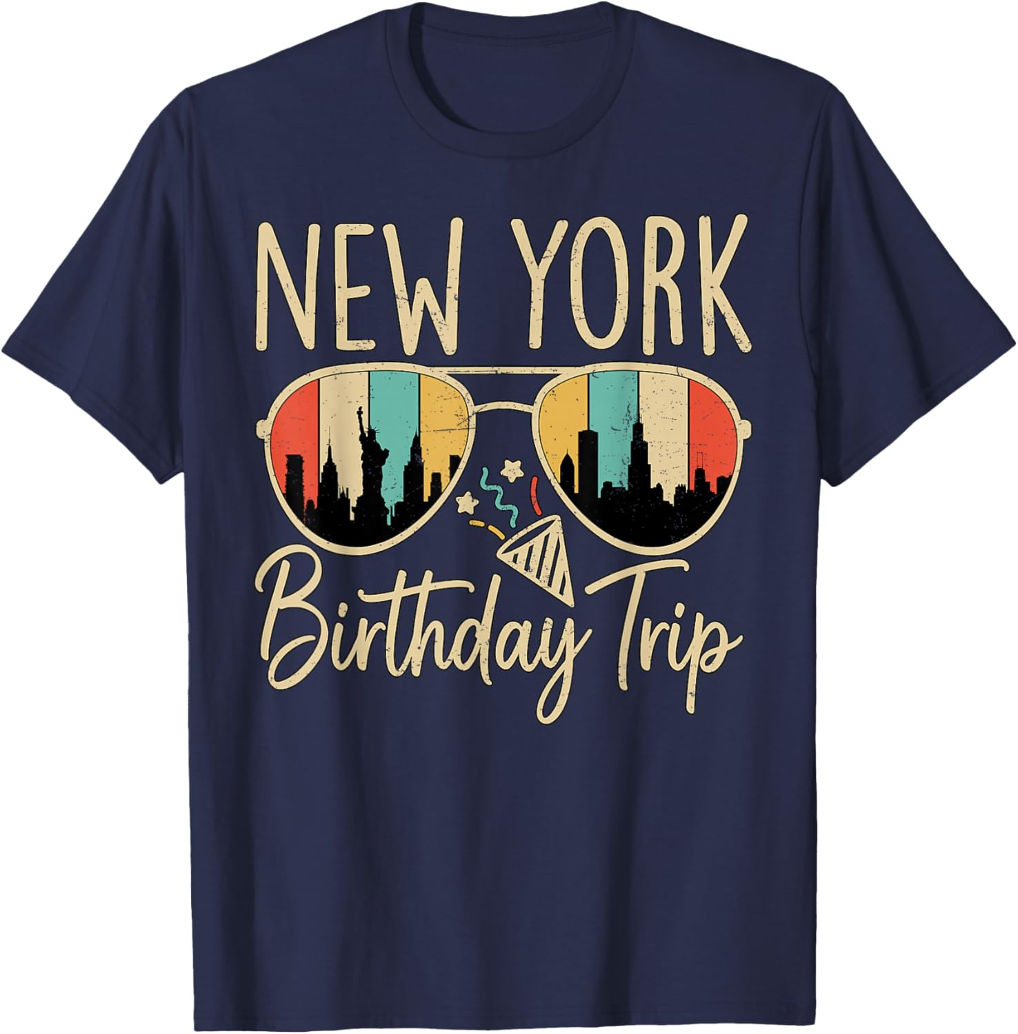 New York Birthday Trip Retro Skyline T-Shirt - T-Shirt | Navy
