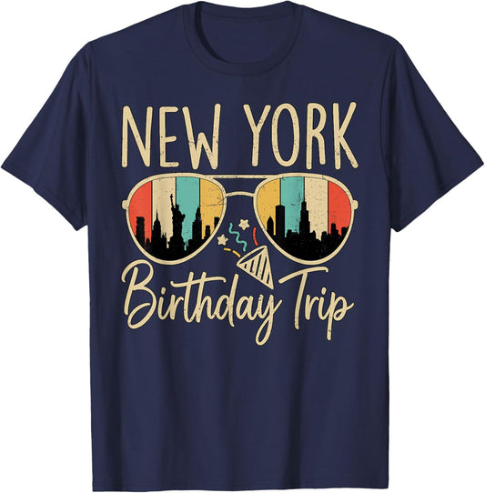New York Birthday Trip Retro Skyline T-Shirt - T-Shirt | Navy