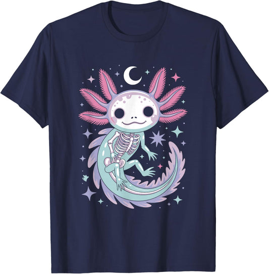 Pastel Goth Girl Kawaii Cute Skeleton Axolotl T-Shirt - T-Shirt | Navy