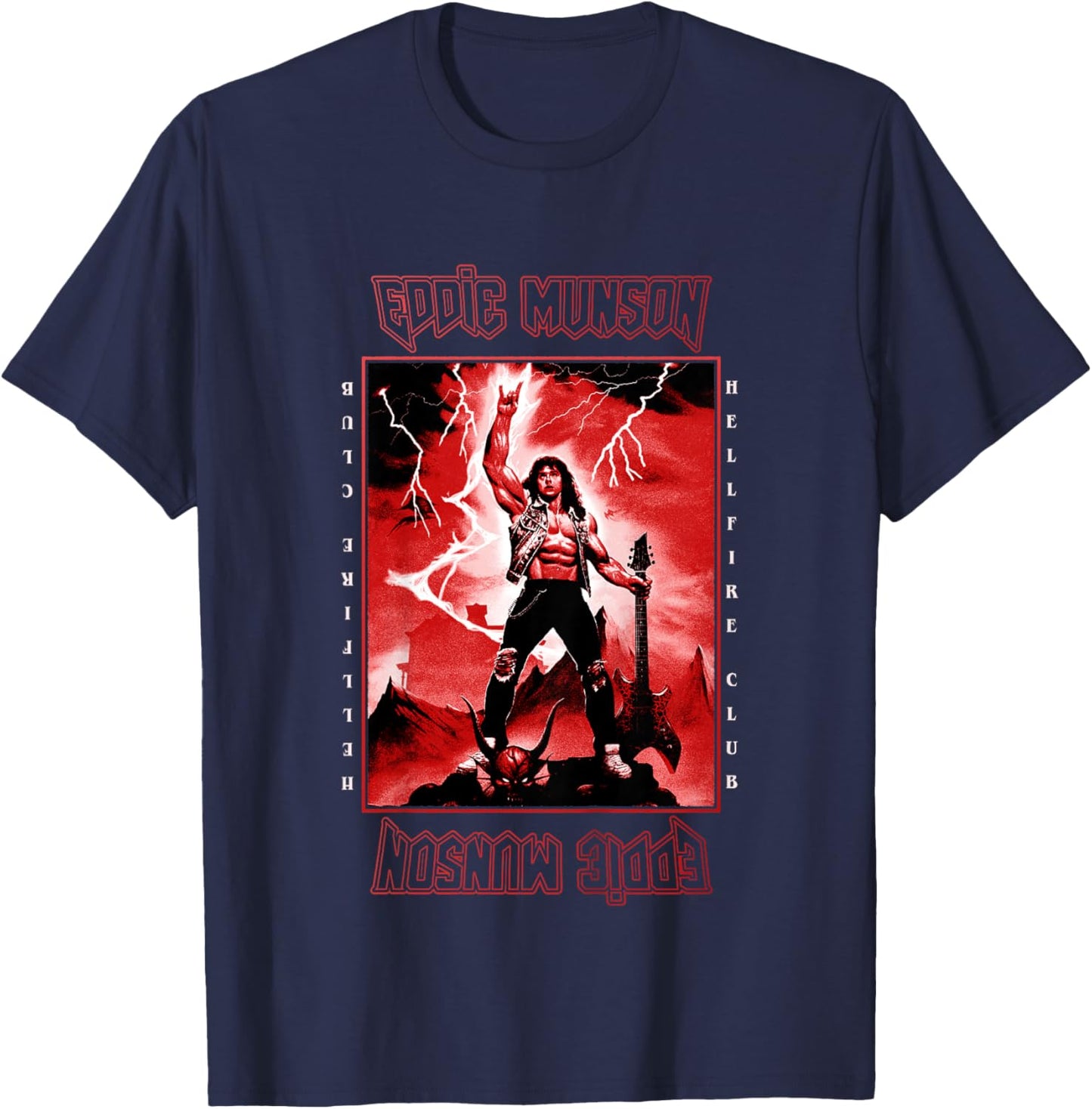 Stranger Things 4 Eddie Munson Lightning Guitar Power T-Shirt - T-Shirt | Navy