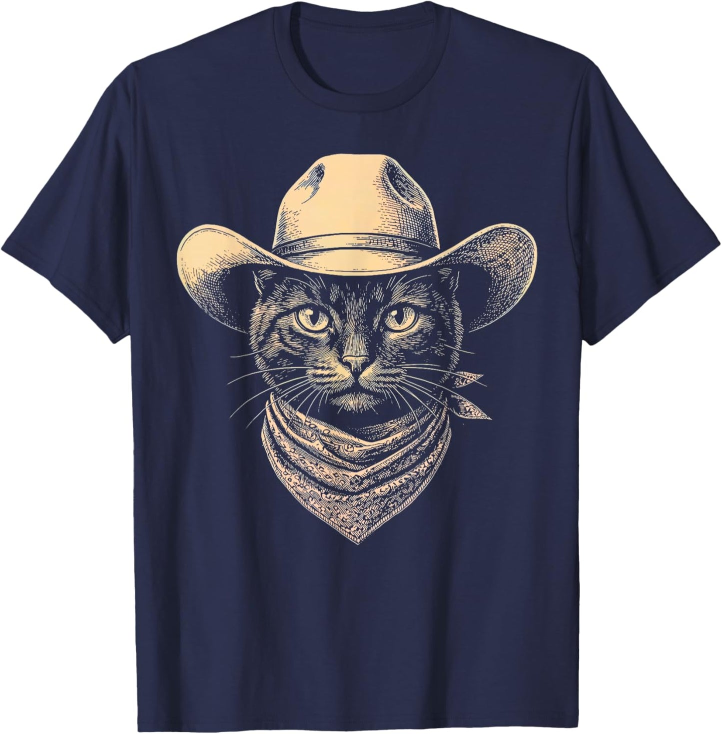Cat Cowboy Hat Bandana Retro Western Vintage T-Shirt - T-Shirt | Navy