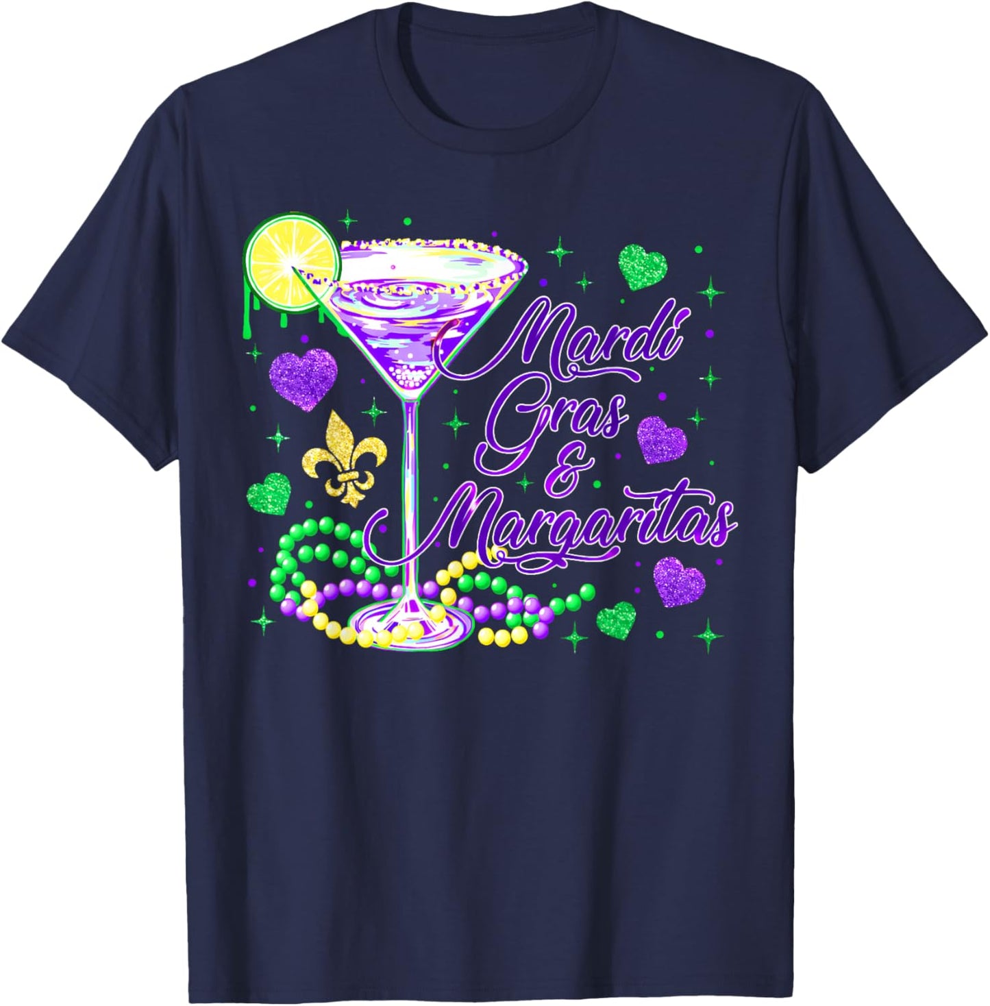 Mardi Gras Margaritas Carnival Beads Cocktail Drinking Party T-Shirt - T-Shirt | Navy