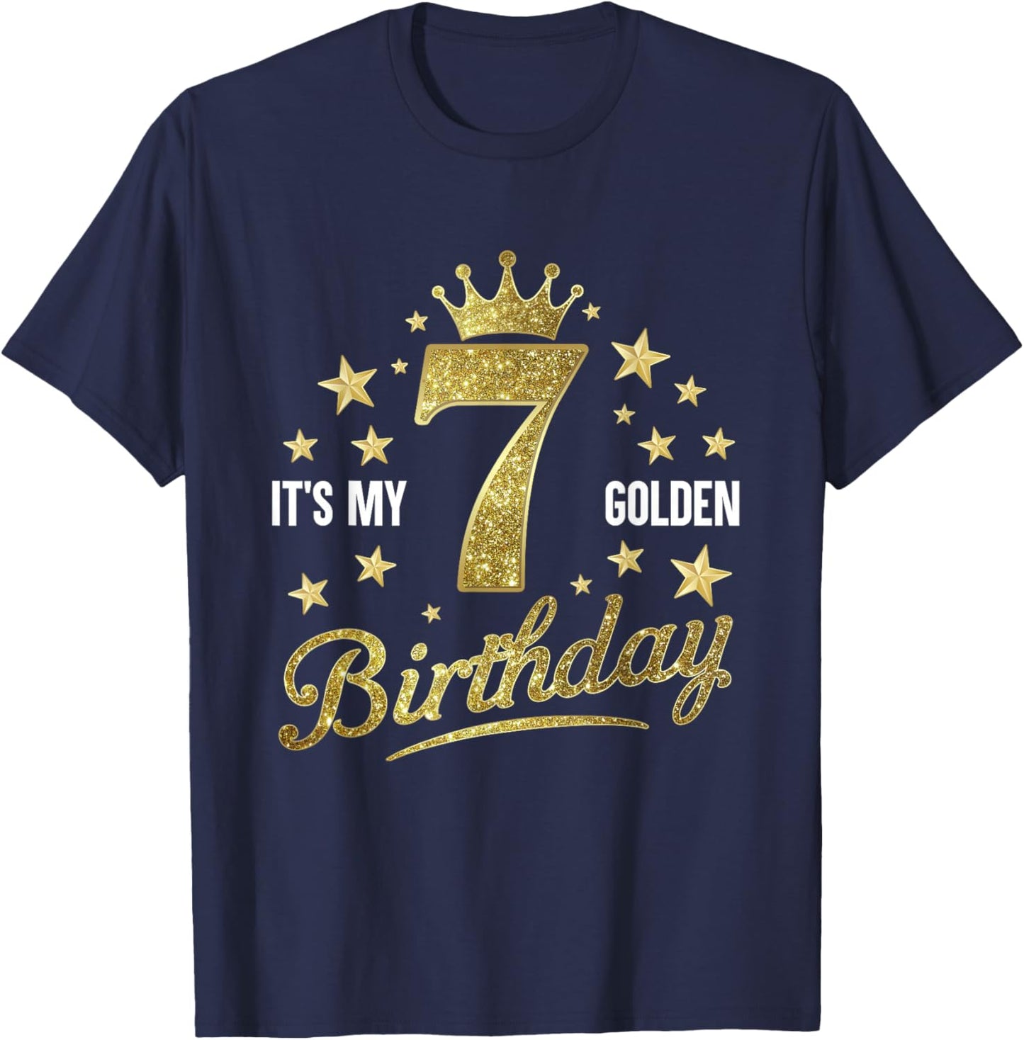 It's My 7th Golden Birthday 7 Year Old Bday Kids Groovy T-Shirt - T-Shirt | Navy