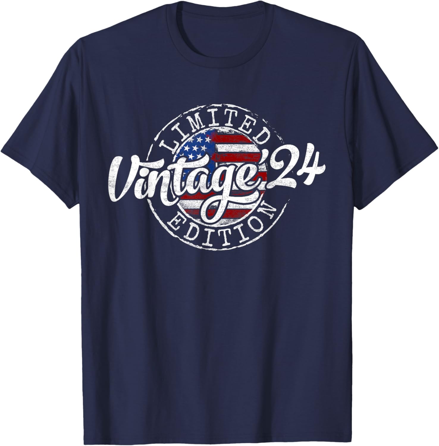 Vintage 2024 Stamp 2nd Birthday Gift Boy Girl 2 Year Old T-Shirt - T-Shirt | Navy