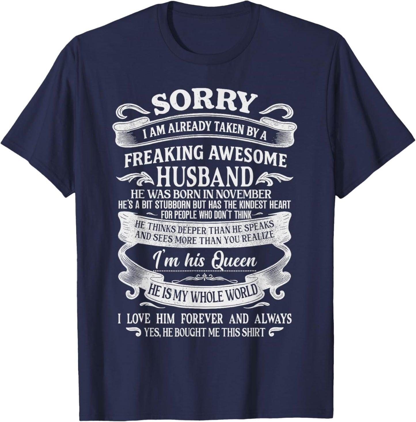 I'm Taken by a Freaking Awesome Husband Born in November T-Shirt - T-Shirt | Navy