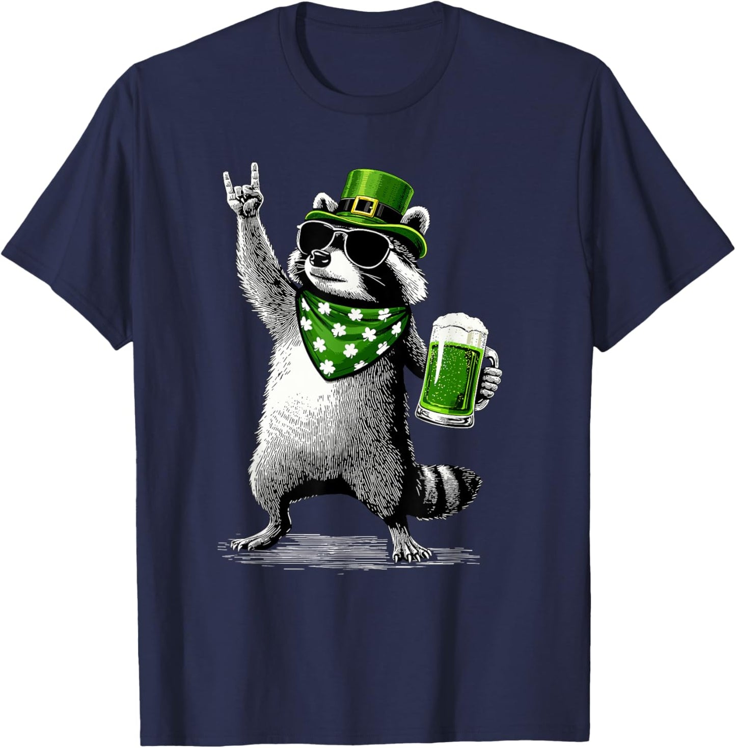 Raccoon St Patty's Shamrock Beer Funny St Patrick's Day T-Shirt - T-Shirt | Navy