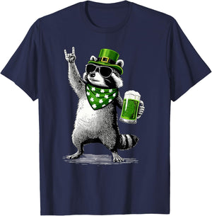 Raccoon St Patty's Shamrock Beer Funny St Patrick's Day T-Shirt - T-Shirt | Navy