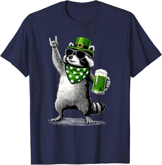 Raccoon St Patty's Shamrock Beer Funny St Patrick's Day T-Shirt - T-Shirt | Navy